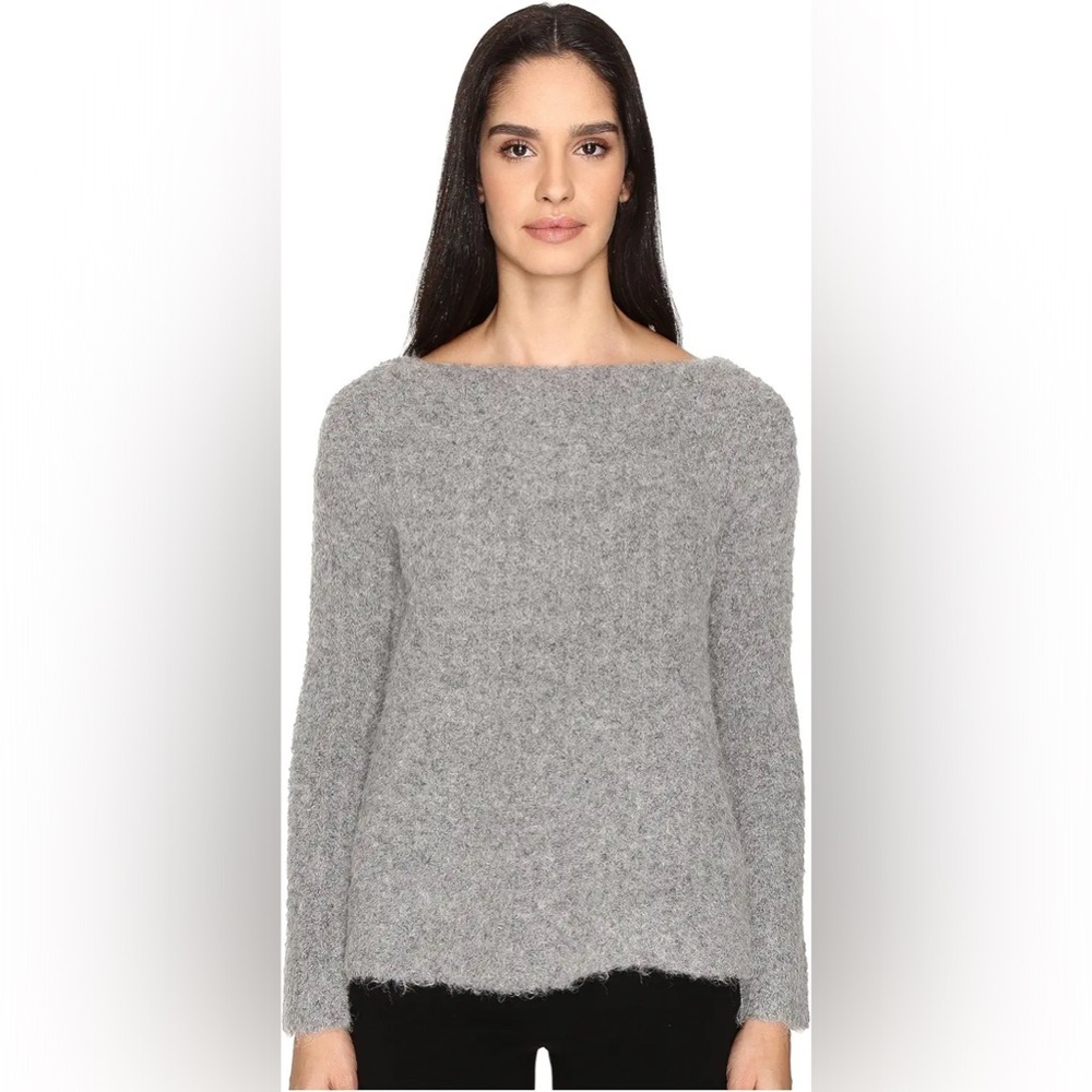 ATM Cozy Open Neck Pullover Sweater Crewneck Alpaca Wool Blend Grey Large
